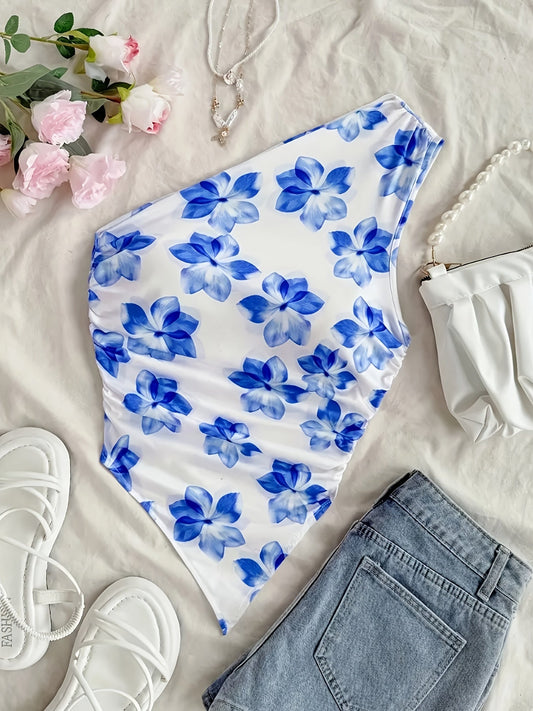 Body une épaule motif floral style élégant pour femme – Idéal printemps/été
