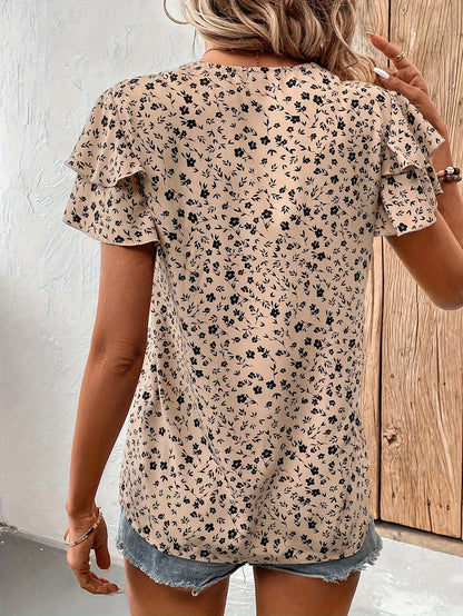 Blouse élégante pour femme à imprimé floral et manches volantées – Style décontracté chic pour le printemps et l'été