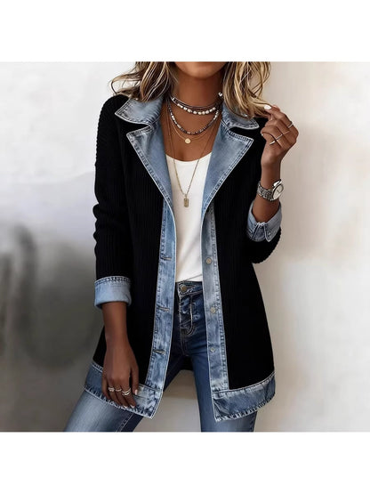 Elegant blazer-vest til kvinder i urban chic stil med kontrastfarvede revers