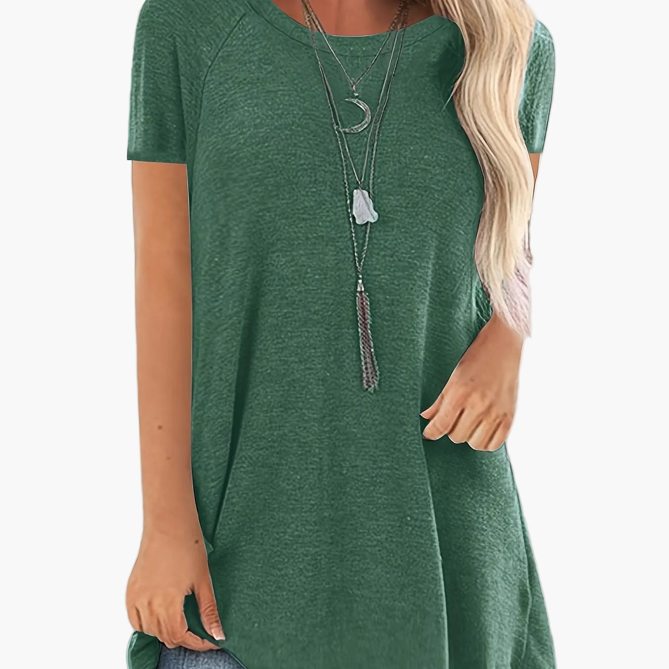 T-shirt lunga casual donna maniche corte collo tondo stile ampio per uso quotidiano