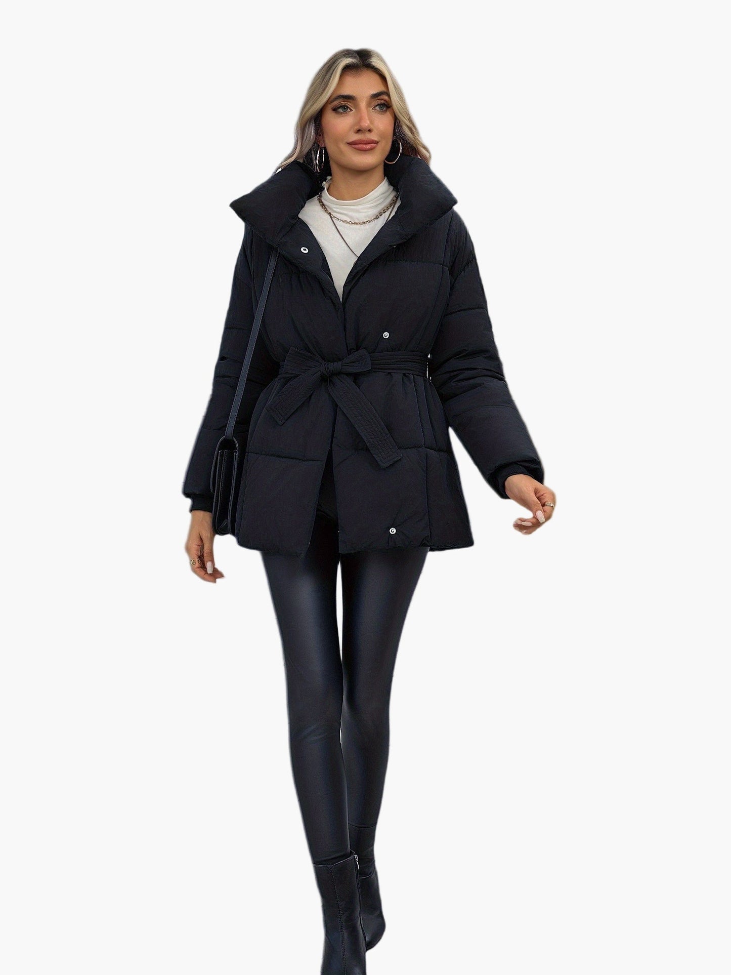 Veste matelassée ceinturée style décontracté pour femme – Idéale pour l’hiver et la mi-saison