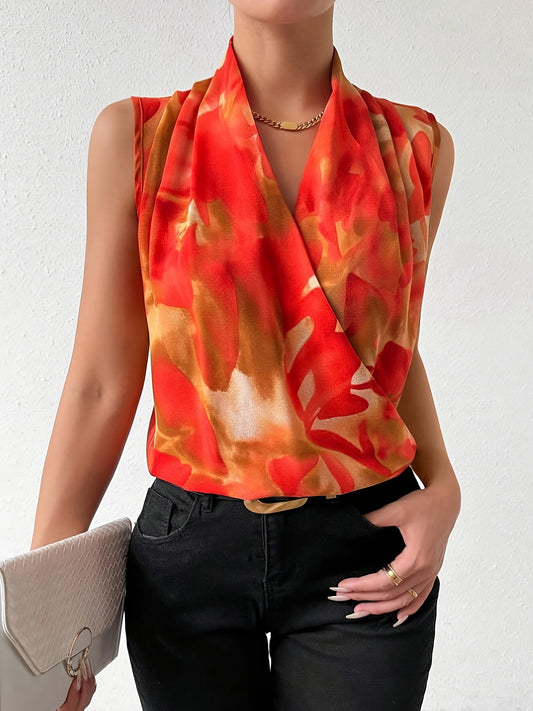 Blusa senza maniche da donna stile chic con collo drappeggiato per un look elegante e moderno