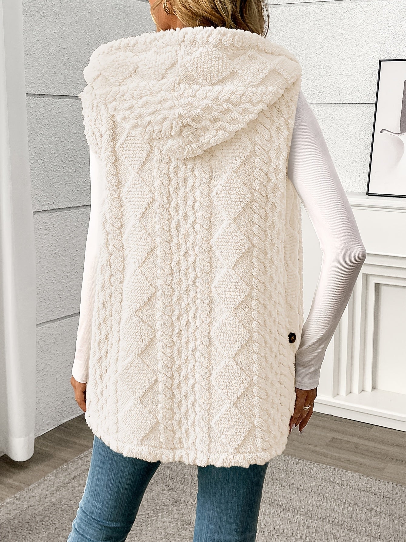 Gilet sans manches à capuche style torsadé pour femme, élégant et décontracté
