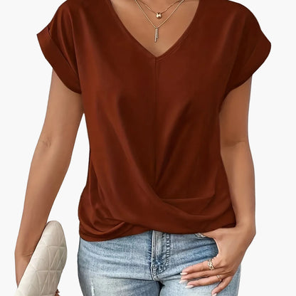 Elegant Women's Blouse Casual Style V-Neck Short Sleeves for Office and Outings