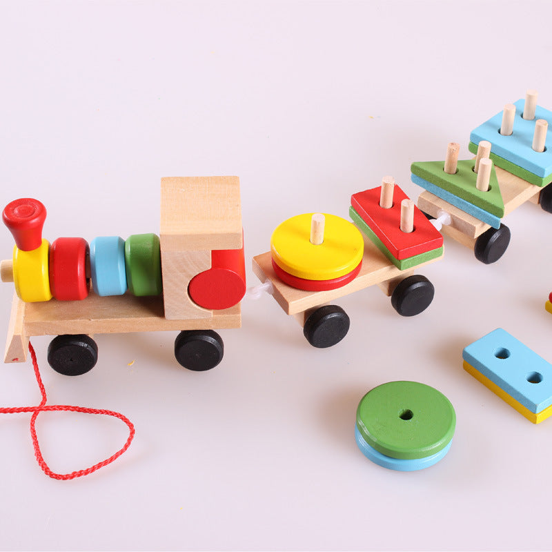 Train jouet éducatif en bois pour enfants - Jeu de formes empilables - Dès 1 an