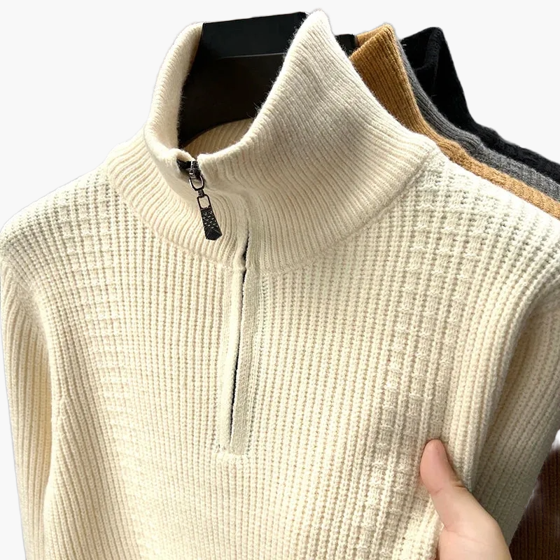 Pull zippé col montant style casual pour femme, idéal automne hiver