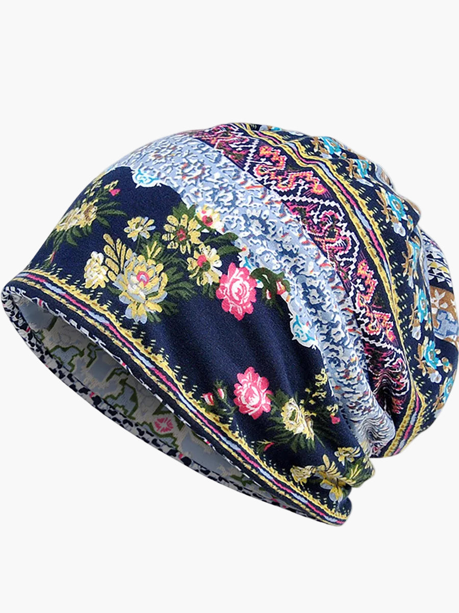 Gorro para mujer estilo bohemio de uso múltiple con motivo floral elegante para primavera, verano y otoño