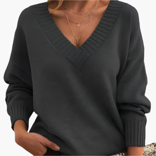Pull col V chic femme pour l'hiver, style élégant et décontracté à manches longues