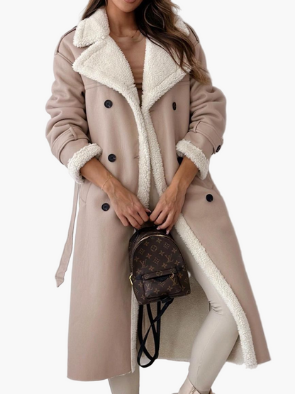 Manteau Long Élégant Femme Style Classique à Col Doublé Pour Automne Hiver