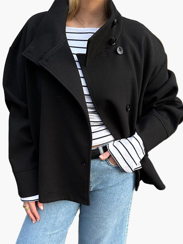 Manteau court à double boutonnage style élégant pour femme - Veste moderne mi-saison