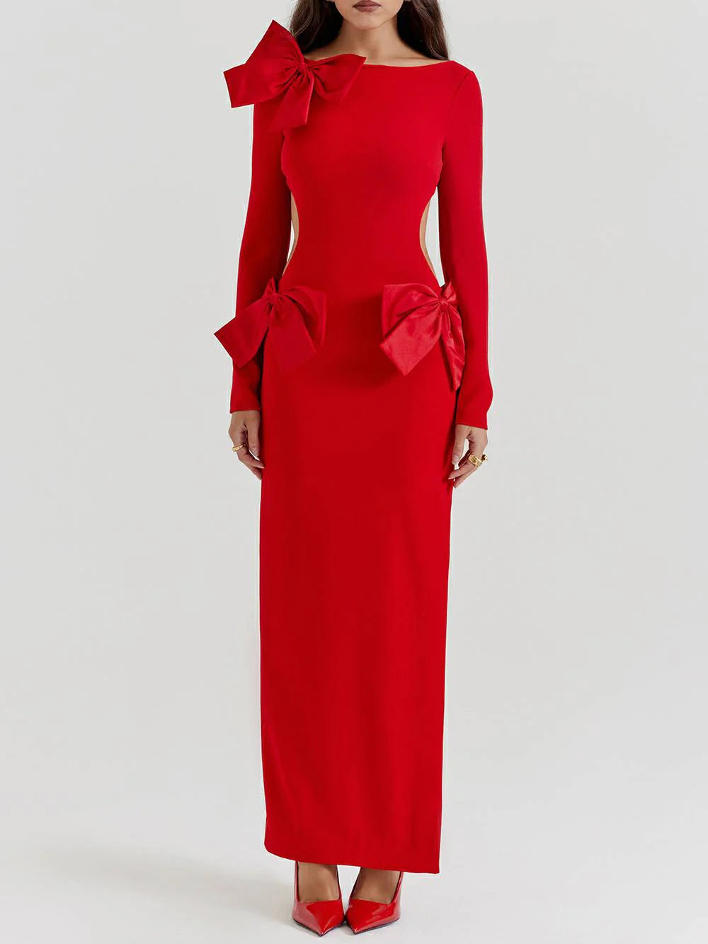 Robe Longue avec Nœud Rouge