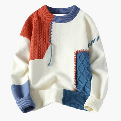 Pull patchwork style créatif pour homme – Pull d’automne-hiver décontracté tendance