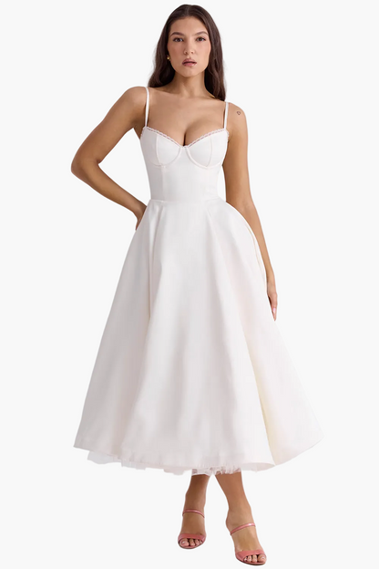 Elegante avondjurk voor dames prinsessenstijl bustier uitlopende midi rok