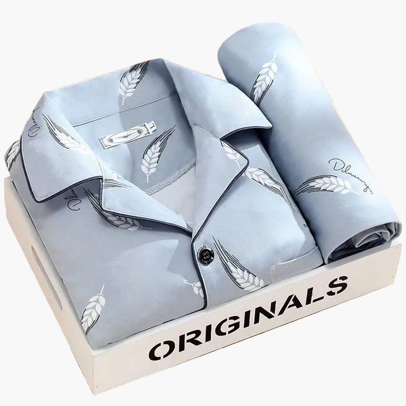 Pyjama Homme Élégant Motif Plumes – Ensemble Confort Nuit et Détente