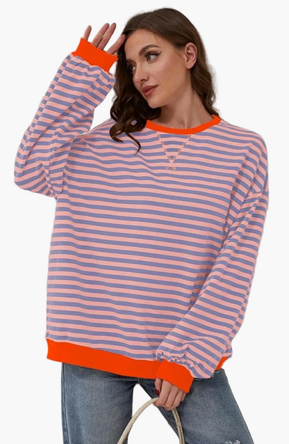 Losvallende gestreepte trui in ontspannen stijl voor dames - Modieuze stedelijke stijl