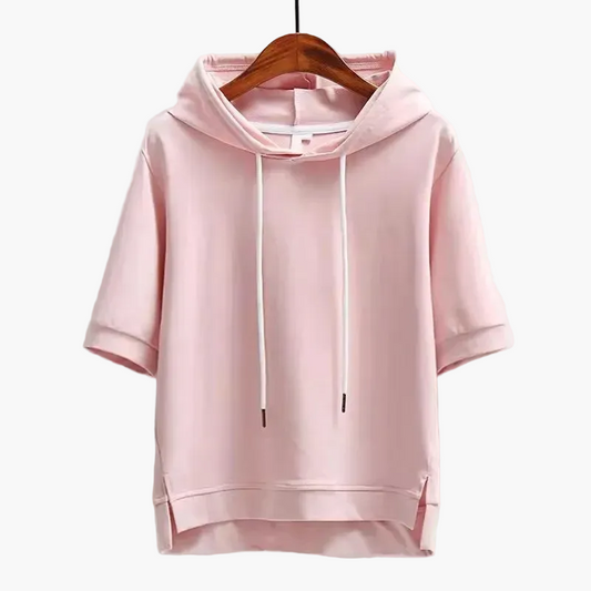 Sweat à capuche court femme style urbain manches courtes décontracté