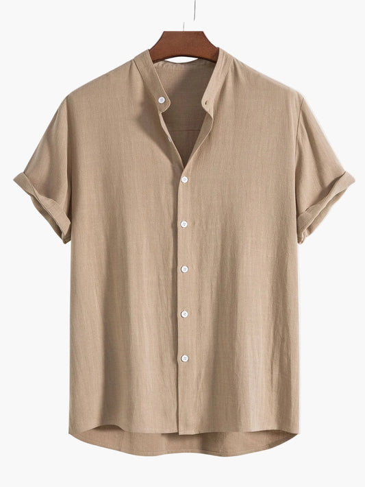 Camisa informal con cuello mao y mangas cortas para hombre – Estilo relajado y elegante, ideal para el verano y la vida diaria