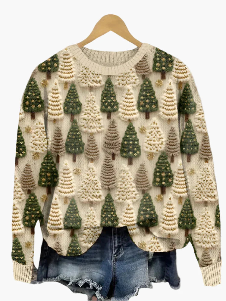 Pull de Noël pour femme style cocooning à motif sapins, parfait pour les fêtes et les soirées d'hiver