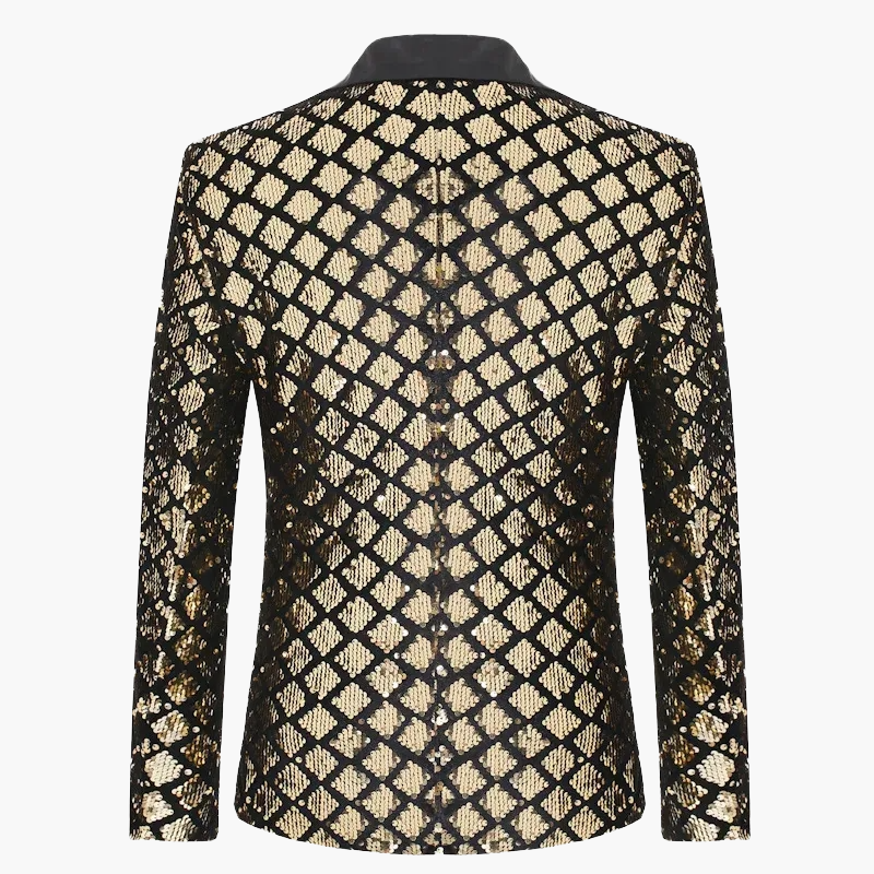 Veste de soirée homme style smoking, motif géométrique brillant, idéale pour fêtes et événements élégants