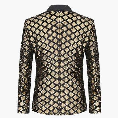 Veste de soirée homme style smoking, motif géométrique brillant, idéale pour fêtes et événements élégants
