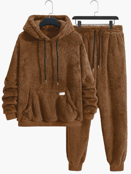 Ensemble décontracté homme sweat à capuche et pantalon style peluche pour l'automne et l'hiver
