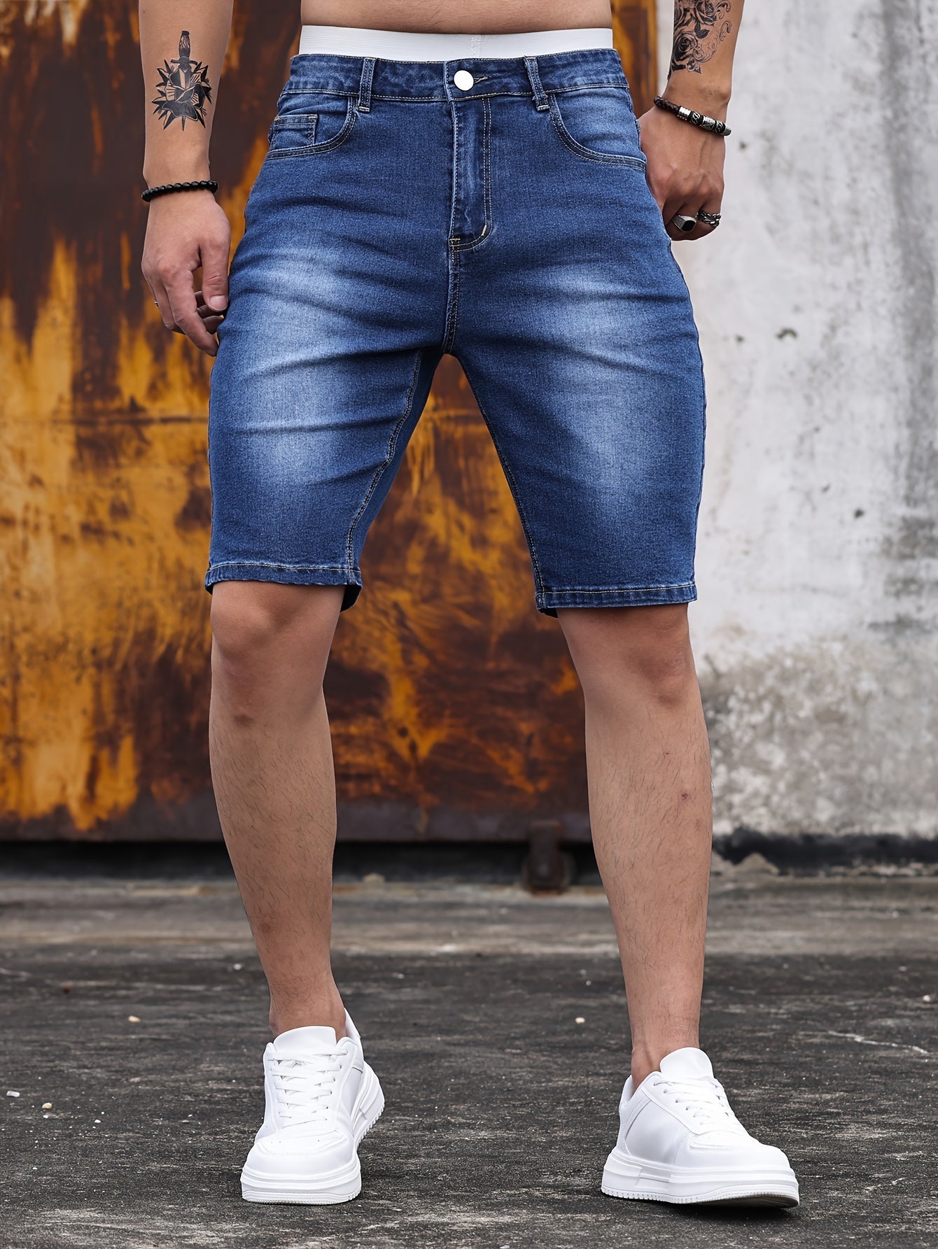 Short en jean décontracté pour homme, style skinny, idéal pour l'été et les loisirs