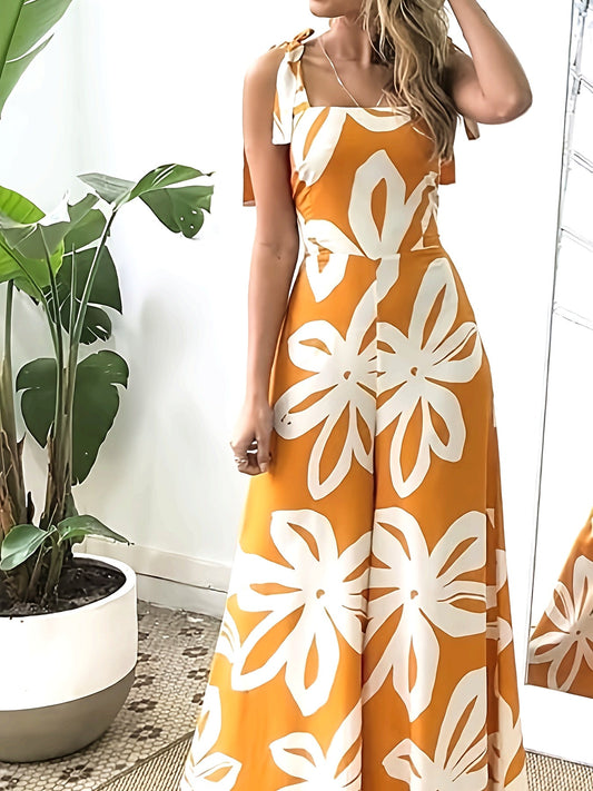 Abito lungo donna stile bohémien chic a motivo floreale per l'estate