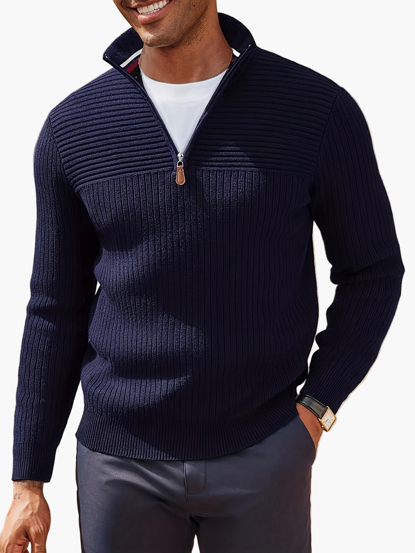 Pull col zippé demi-fermeture style casual pour homme - Idéal automne hiver