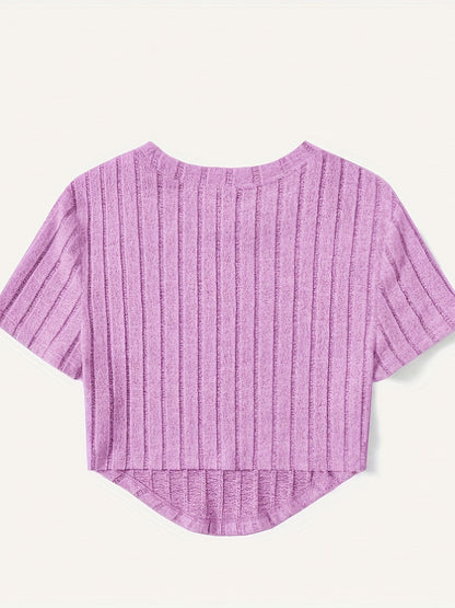 T-shirt damski w stylu casual z krótkim rękawem i okrągłym dekoltem – idealny na lato i czas wolny
