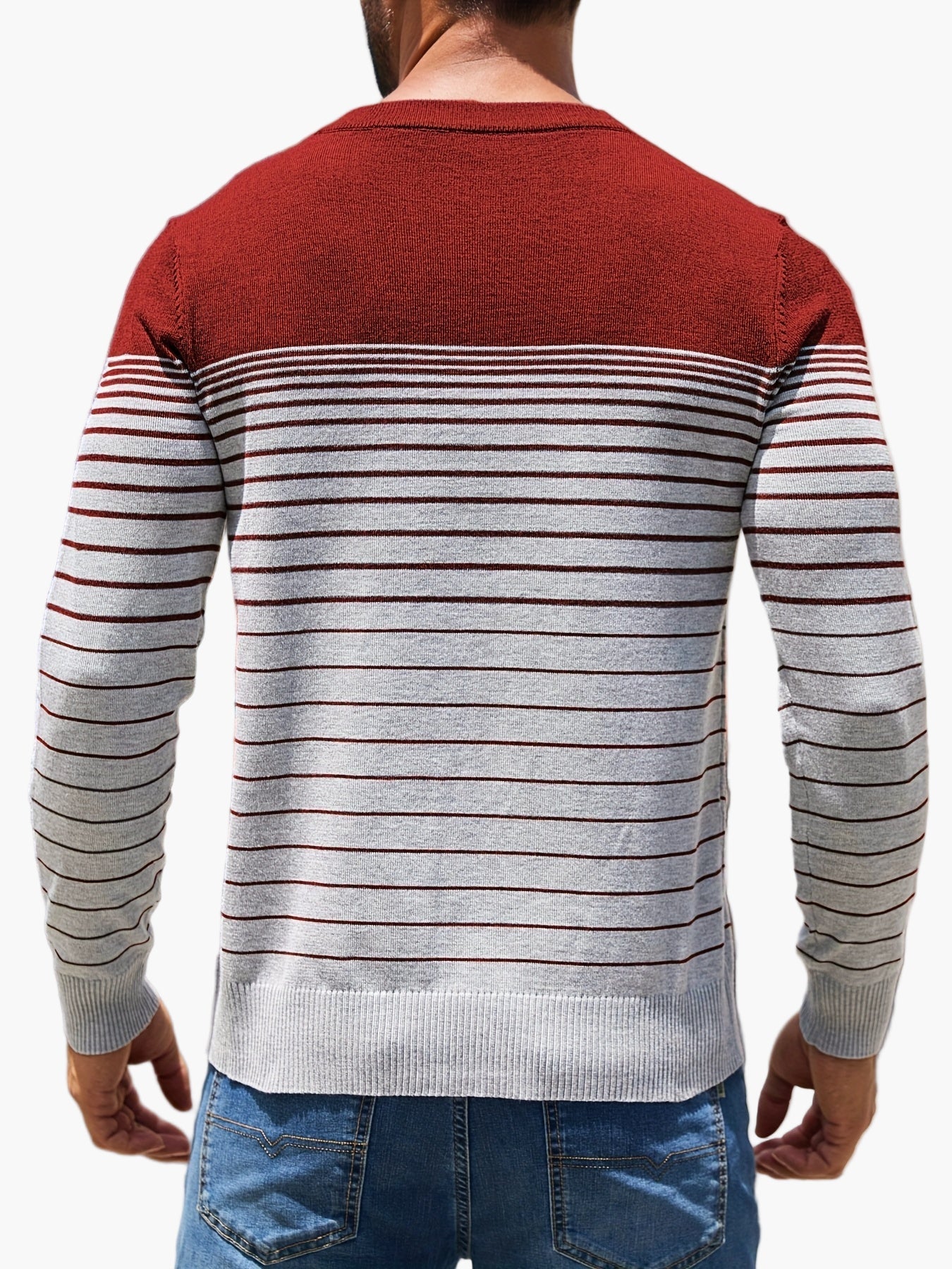 Pull à rayures pour homme style casual – Manches longues, col rond, idéal pour le printemps et l'automne