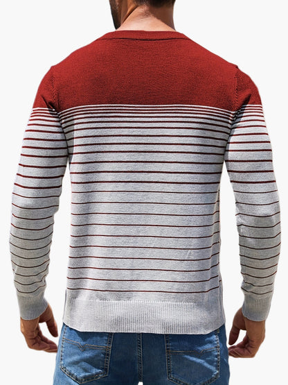 Pull à rayures pour homme style casual – Manches longues, col rond, idéal pour le printemps et l'automne