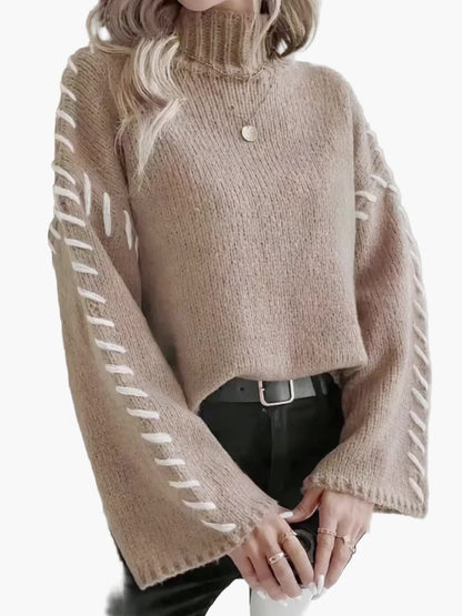 Pull Femme Élégant à Col Montant Style Décontracté Automne Hiver