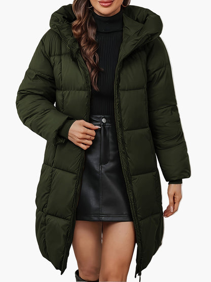 Manteau doudoune long à capuche femme, style urbain hivernal, coupe tendance