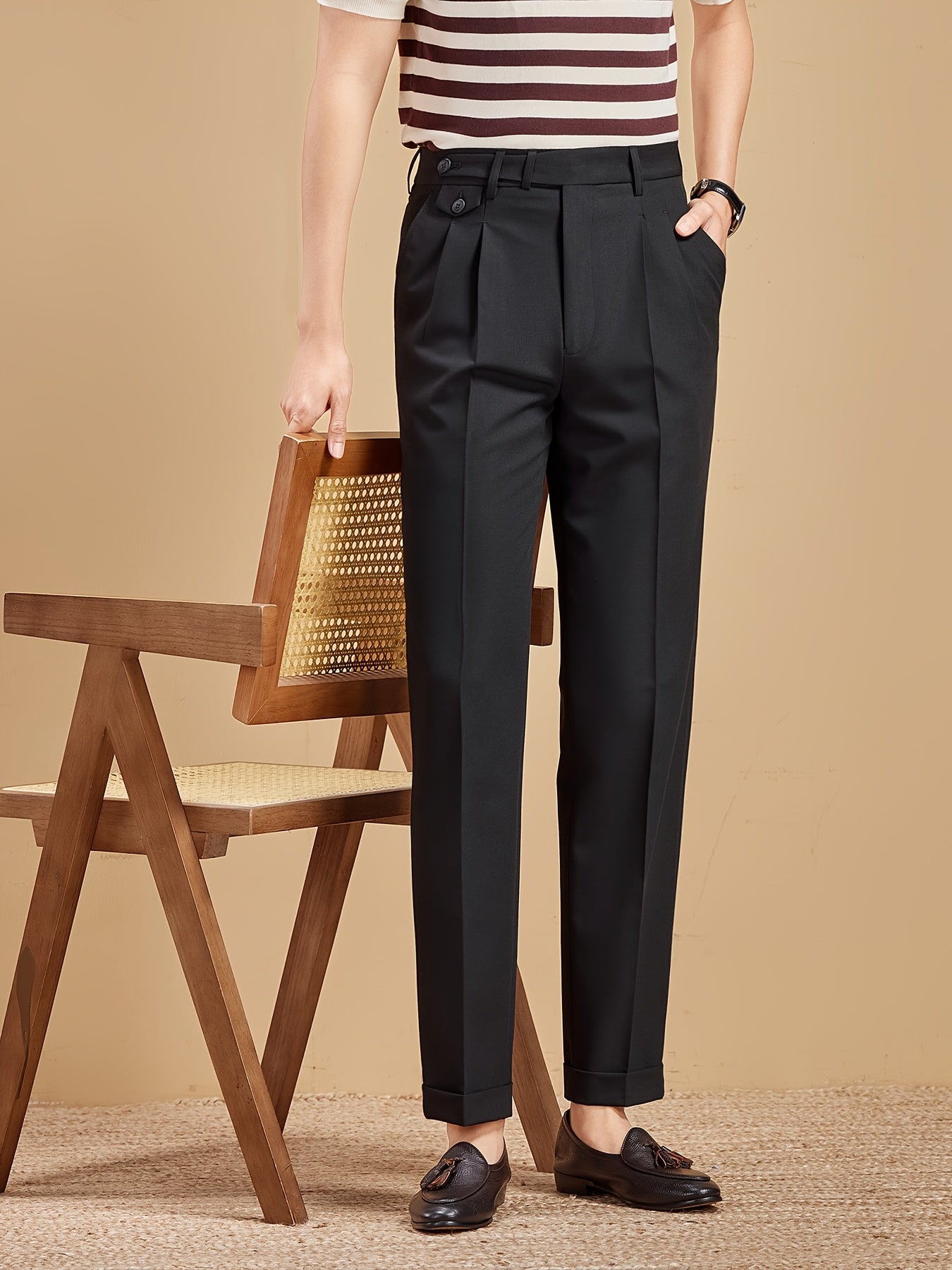 Pantaloni eleganti da uomo stile moderno con pince, taglio dritto, per uso quotidiano o ufficio