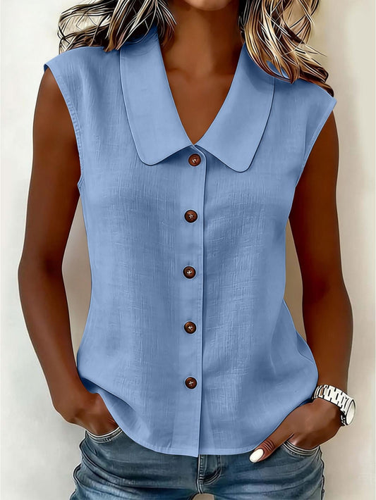 Chemisier sans manches à col Claudine pour femme, style décontracté chic, idéal pour le printemps et l'été