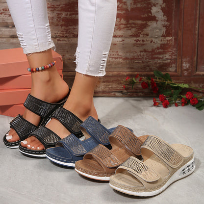 Louise – Sandales à talon compensé avec strass pour l'été, chaussures de plage antidérapantes