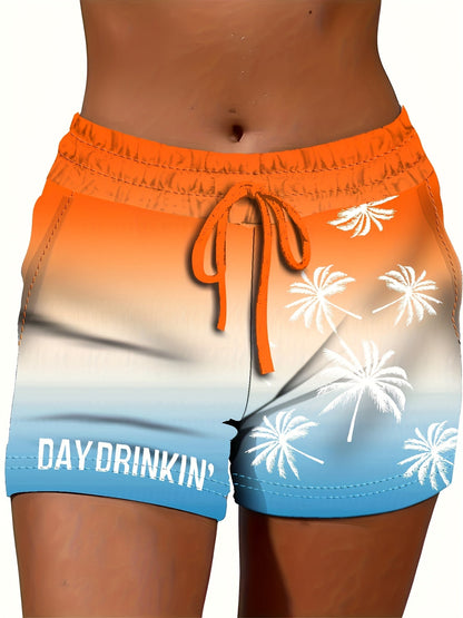 Dames zomerse relaxtrui met palmbomenprint en opschrift "DAY DRINKIN'" – Ideaal voor de zomer en vrije tijd