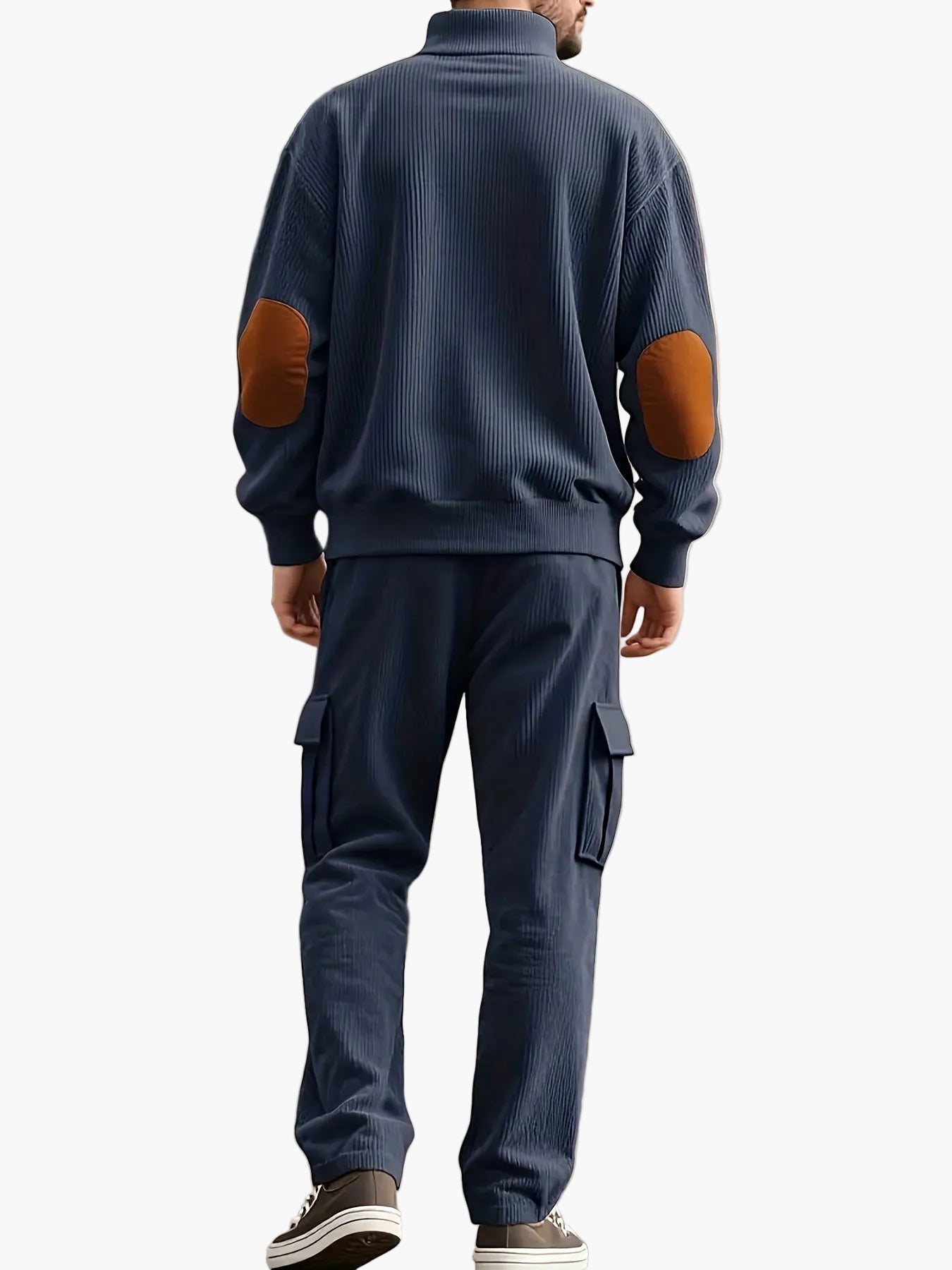 Ensemble de survêtement décontracté pour homme, style automne/hiver, col à boutons et pantalon cargo