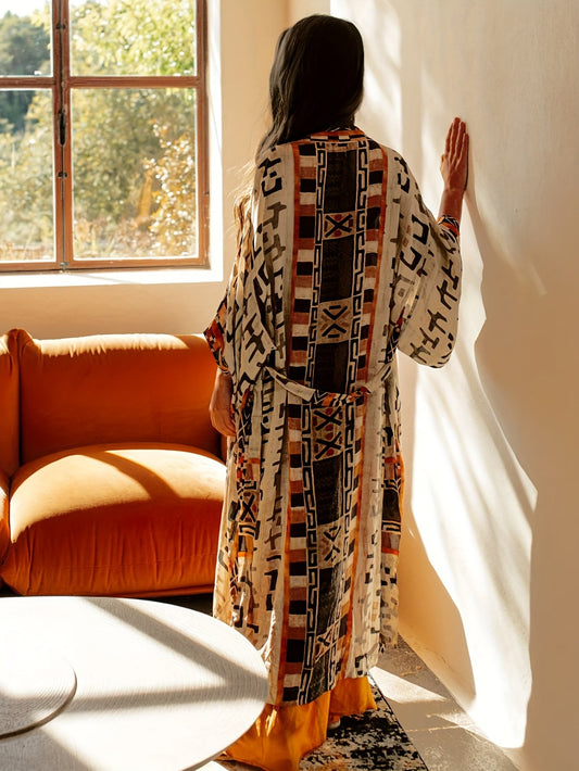 Długie kimono damskie w stylu boho chic na plażę i relaks