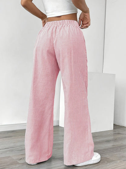 Pantaloni larghi da donna stile casual a righe per primavera ed estate