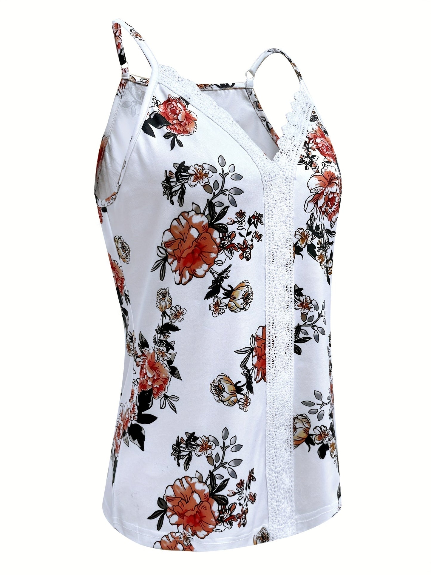 Women's Sexy Style Tank Top with Thin Straps, Floral Pattern, and Lace – Perfect for Summer and Casual Moments