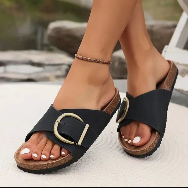 Sandales décontractées style coréen à boucle large pour femme - Mules confort pour l'été