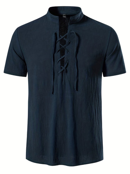 Camicia casual uomo maniche corte stile allacciato collo alla coreana per l'estate