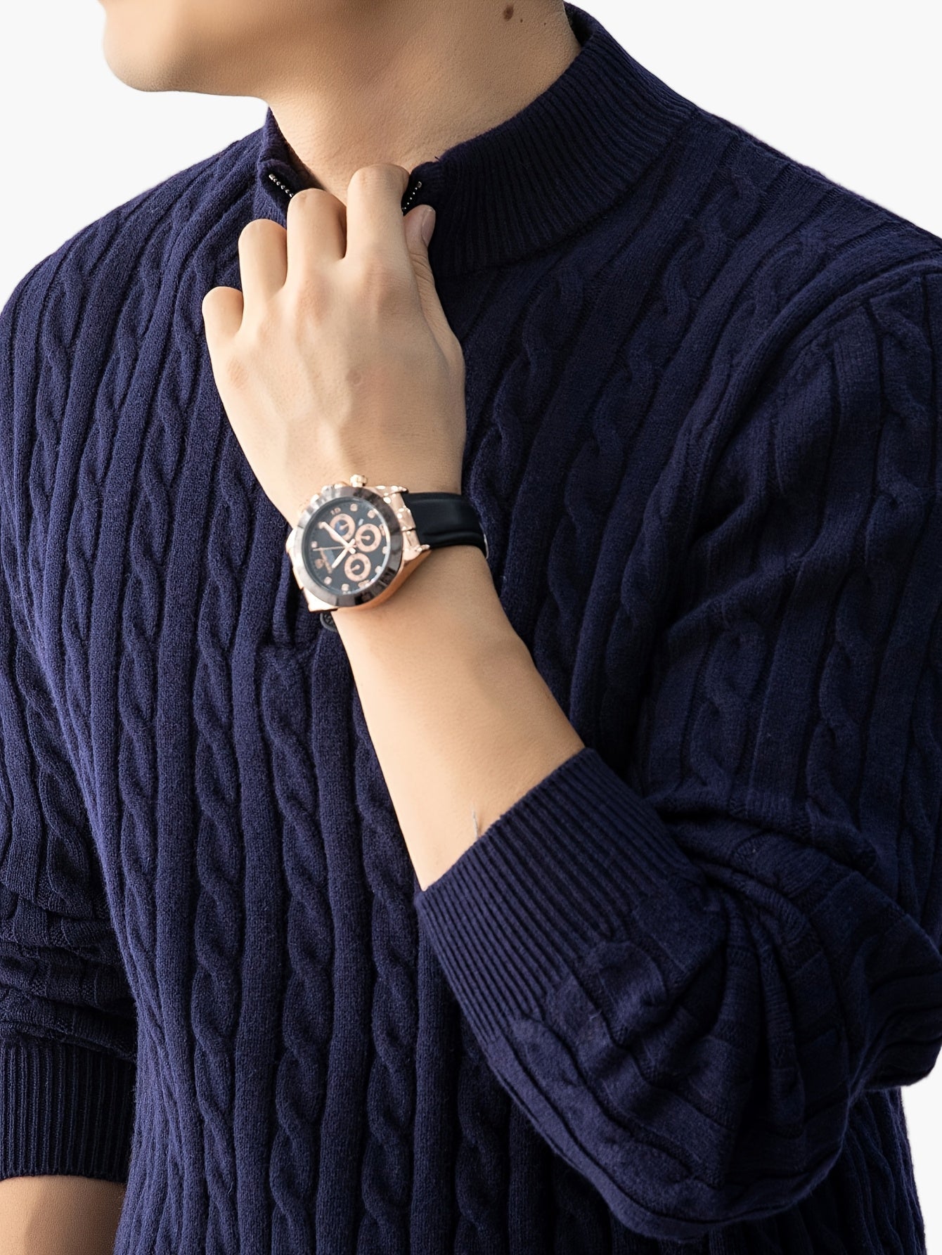 Pull à Col Montant Zippé Homme Style Casual Motif Torsadé pour Automne Hiver