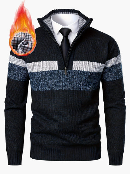 Pull à col montant zippé pour homme style casual business chaud automne hiver
