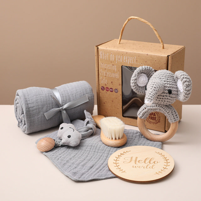 Coffret Cadeau de Naissance Bébé Mixte – Set de Bain et Jouets Éveil Éléphant