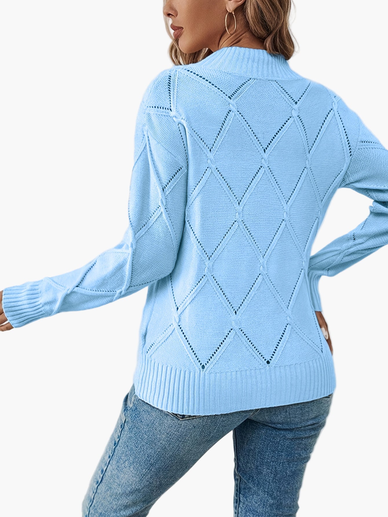 Pull-over femme élégant à motif géométrique manches longues pour usage quotidien ou bureau