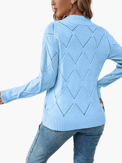 Pull-over femme élégant à motif géométrique manches longues pour usage quotidien ou bureau