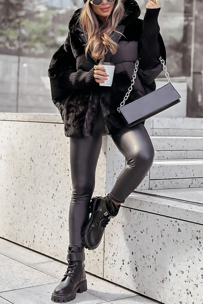 Veste d'hiver femme style urbain chic matelassée à capuche, idéale pour le froid