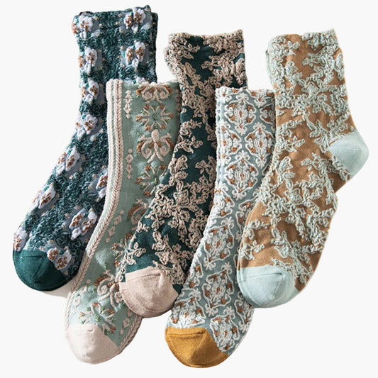 Chaussettes fantaisie femme style bohème motif floral lot de 5 paires